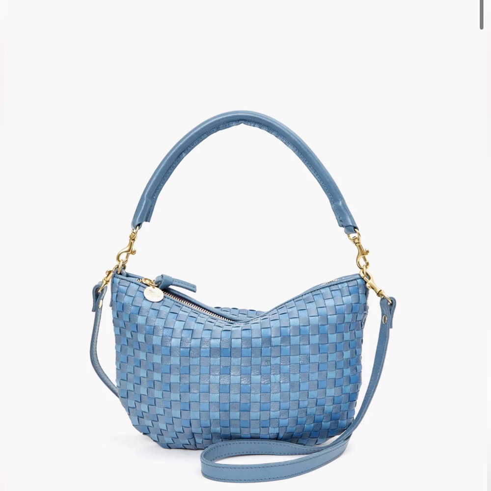 CLARE V Petit Moyen in Light Blue Woven Checker. NEW WITHOUT TAGS